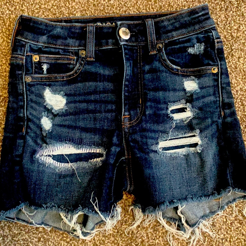 American Eagle Dark Blue Distressed Denim Women’s Shorts